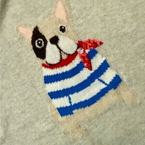 J.Crew Factory French Bulldog Teddie sweater with a sequined appliqué